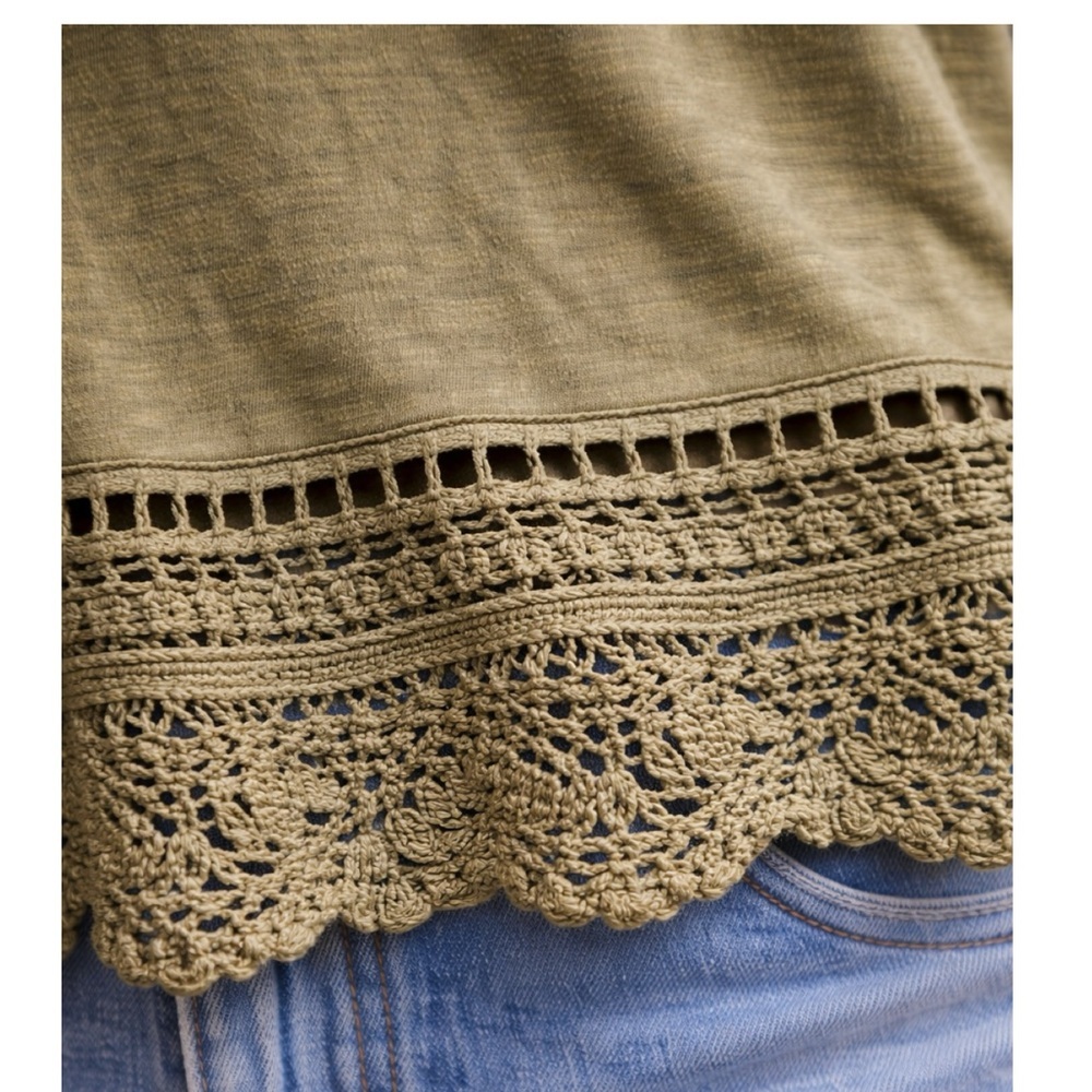 GEORGE Olive Green Crochet Hem Tank Top Cotton Modal Sz XS Boho Festival Summer - Picture 3 of 16